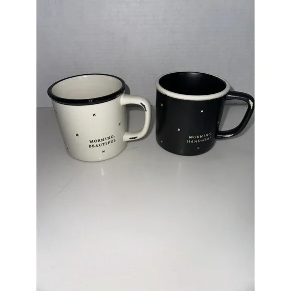 Hearth & Hand w/ Magnolia *MORNING BEAUTIFUL + HANDSOME* Mugs Set BLACK - Picture 1 of 4